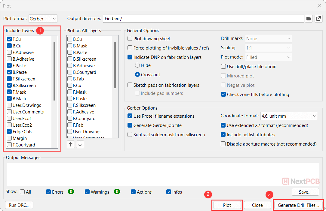 KiCad 9 export Gerber drill files step by step for NextPCB